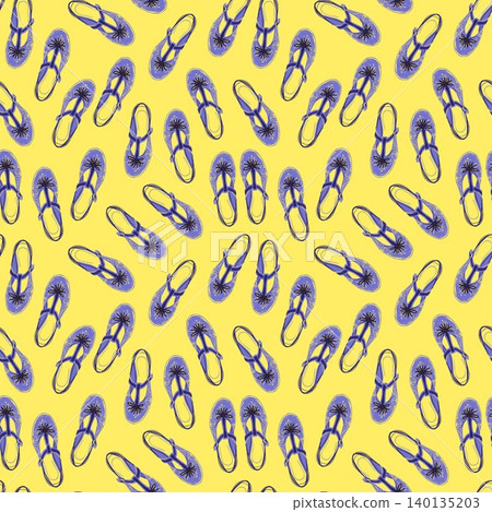 Blue T-strap sandal toss seamless repeat pattern in line art style for textile print and fabric Blue T-strap sandal toss seamless repeat pattern in line art style for textile print and fabric 140135203