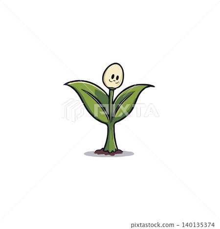 A delightful cartoon plant character with a cheerful expression, illustrating growth and development. The whimsical sprout features a small face, green leaves, and a stem, conveying freshness and A delightful cartoon plant character with a cheerful expression, illustrating growth and development. The whimsical sprout features a small face, green leaves, and a stem, conveying freshness and 140135374