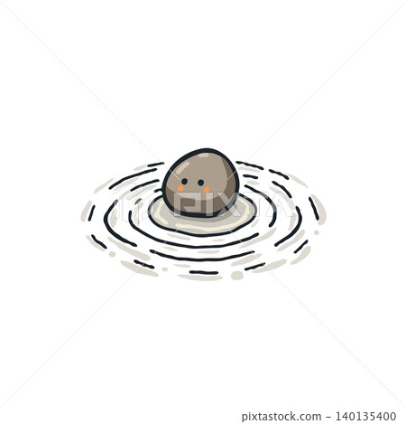 A serene illustration captures the essence of tranquility with a smooth stone resting amidst gently rippling water. This artwork evokes feelings of calm and invites reflection, symbolizing balance 140135400
