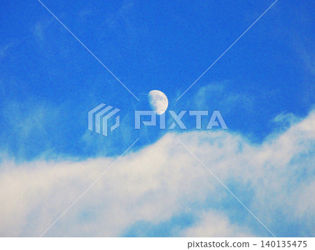 Scenery of the moon floating in the blue sky Scenery of the moon floating in the blue sky 140135475