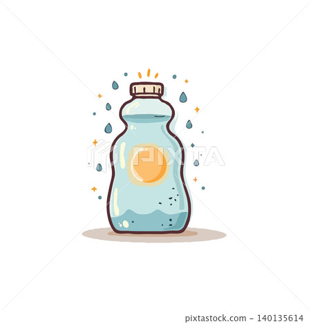 A charming illustration displays a water bottle with a sunny glow and gentle water droplet accents, evoking feelings of freshness and pureness. The soft color palette and clean lines create a simple A charming illustration displays a water bottle with a sunny glow and gentle water droplet accents, evoking feelings of freshness and pureness. The soft color palette and clean lines create a simple 140135614