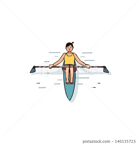 This clean vector illustration portrays a young woman rowing a boat, highlighting her dedication to physical fitness. The minimalist design uses simple lines to convey the essence of the sport, This clean vector illustration portrays a young woman rowing a boat, highlighting her dedication to physical fitness. The minimalist design uses simple lines to convey the essence of the sport, 140135723