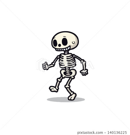 A charming cartoon skeleton dances with carefree abandon, conveying a joyful and lighthearted spirit. This whimsical character, depicted with a simple yet effective design, is isolated on a clean A charming cartoon skeleton dances with carefree abandon, conveying a joyful and lighthearted spirit. This whimsical character, depicted with a simple yet effective design, is isolated on a clean 140136225