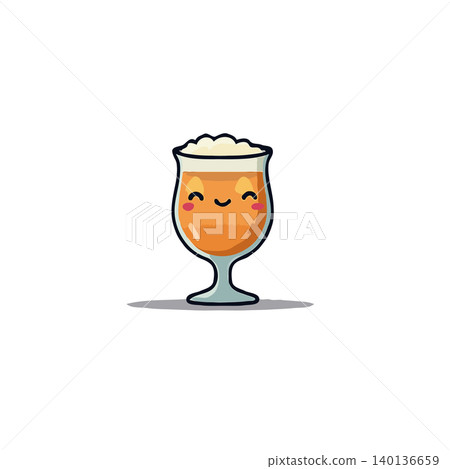 A cheerful cartoon illustration of a glass of beer. The bubbly beverage is depicted with a cute, smiling face, making it a fun and approachable image for a variety of uses. Perfect for designs A cheerful cartoon illustration of a glass of beer. The bubbly beverage is depicted with a cute, smiling face, making it a fun and approachable image for a variety of uses. Perfect for designs 140136659