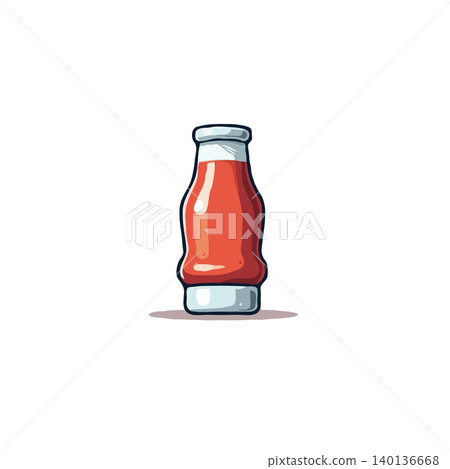 Isolated illustration of a classic tomato ketchup bottle, complete with a white cap. The smooth red tomato ketchup texture offers an impression of culinary creativity, enhancing the presentation of Isolated illustration of a classic tomato ketchup bottle, complete with a white cap. The smooth red tomato ketchup texture offers an impression of culinary creativity, enhancing the presentation of 140136668