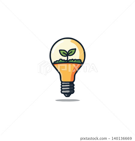 This illustration presents a lightbulb with a green sprout growing inside, symbolizing sustainable growth and innovative solutions. It conveys a message of environmental consciousness and the This illustration presents a lightbulb with a green sprout growing inside, symbolizing sustainable growth and innovative solutions. It conveys a message of environmental consciousness and the 140136669