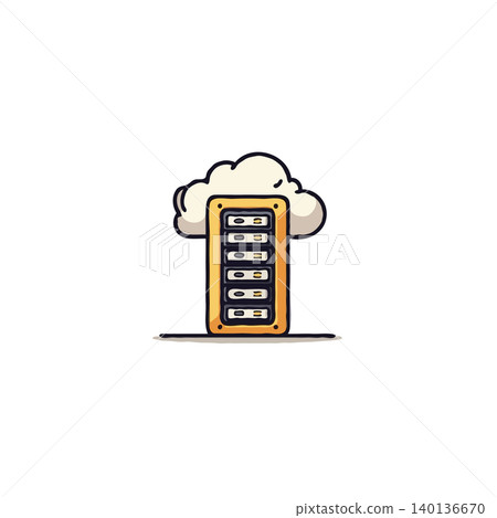 A minimalist illustration features a server rack placed within a stylized cloud. The design evokes concepts of cloud computing, data storage, and network infrastructure, presented in a simple, A minimalist illustration features a server rack placed within a stylized cloud. The design evokes concepts of cloud computing, data storage, and network infrastructure, presented in a simple, 140136670