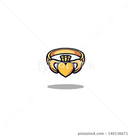 A stylized golden Claddagh ring with heart, hands, and crown, symbolizing love, friendship, and loyalty, reflecting Irish tradition and cultural significance. This timeless design represents A stylized golden Claddagh ring with heart, hands, and crown, symbolizing love, friendship, and loyalty, reflecting Irish tradition and cultural significance. This timeless design represents 140136671