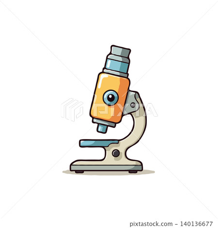 Cartoon-style illustration of a microscope, suitable for educational materials or scientific presentations. The image showcases a clean and simplified design of laboratory equipment commonly used in 140136677