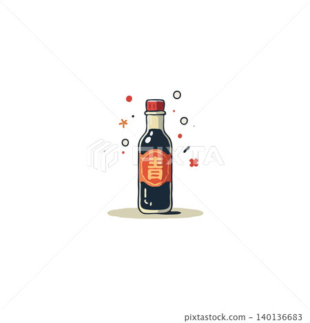 A minimalist illustration of a soy sauce bottle, emphasizing its oriental design and culinary appeal. The style is clean and modern, with vibrant accents and simple shapes evoking flavors of A minimalist illustration of a soy sauce bottle, emphasizing its oriental design and culinary appeal. The style is clean and modern, with vibrant accents and simple shapes evoking flavors of 140136683