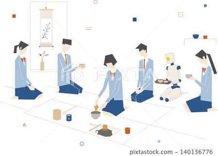 高中生在茶道社學習茶道藝術,以及一台人工智慧機器人 高中生在茶道社學習茶道藝術,以及一台人工智慧機器人 140136776
