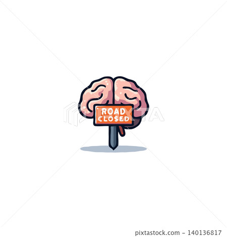 A conceptual illustration featuring a stylized brain with a 'Road Closed' sign attached. This image represents mental block, creative stagnation, or cognitive overload, suggesting a temporary halt A conceptual illustration featuring a stylized brain with a 'Road Closed' sign attached. This image represents mental block, creative stagnation, or cognitive overload, suggesting a temporary halt 140136817