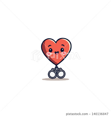 A charming heart character is depicted hanging from handcuffs, visually representing the concept of constrained love or emotional restriction. This playful yet poignant design captures the push and A charming heart character is depicted hanging from handcuffs, visually representing the concept of constrained love or emotional restriction. This playful yet poignant design captures the push and 140136847