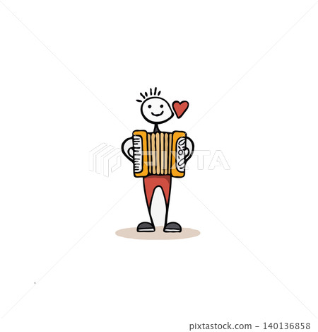 A charming stick figure is passionately playing the accordion, a vibrant red heart floating nearby. The minimalist design captures a sense of joy and artistic expression, perfect for conveying love A charming stick figure is passionately playing the accordion, a vibrant red heart floating nearby. The minimalist design captures a sense of joy and artistic expression, perfect for conveying love 140136858