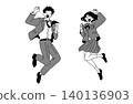 An illustration of high school boys and girls jumping energetically. 140136903