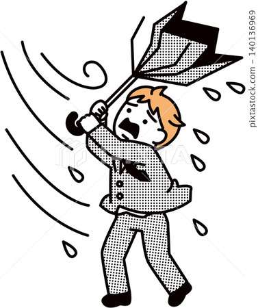 一場暴風雨摧毀了一位商人的雨傘。 一場暴風雨摧毀了一位商人的雨傘。 140136969