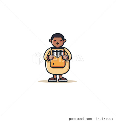 A cheerful cartoon illustration depicts a character playing the kalimba. The image embodies cultural enjoyment, relaxation, creativity and amusement through musical expression in a simple, engaging, A cheerful cartoon illustration depicts a character playing the kalimba. The image embodies cultural enjoyment, relaxation, creativity and amusement through musical expression in a simple, engaging, 140137005