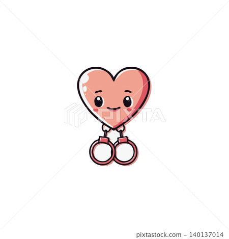 A delightful cartoon heart character playfully adorned with handcuffs evokes feelings of attachment, affection, and a lighthearted take on relationships. The design combines sweetness with a hint of A delightful cartoon heart character playfully adorned with handcuffs evokes feelings of attachment, affection, and a lighthearted take on relationships. The design combines sweetness with a hint of 140137014