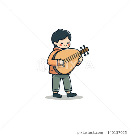 This enchanting illustration portrays a cute boy character immersed in his musical world. With passion, he plays a unique lute, radiating happiness and cultural richness. A perfect artwork This enchanting illustration portrays a cute boy character immersed in his musical world. With passion, he plays a unique lute, radiating happiness and cultural richness. A perfect artwork 140137025