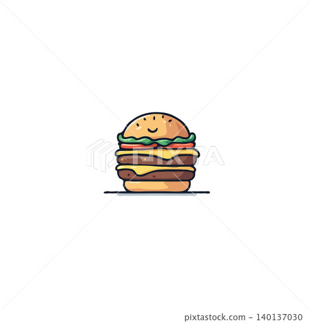 This delightful image showcases a stylized burger illustration with a cheerful smiley face. The vibrant colors and simplified design make it perfect for various applications, conveying a sense of This delightful image showcases a stylized burger illustration with a cheerful smiley face. The vibrant colors and simplified design make it perfect for various applications, conveying a sense of 140137030