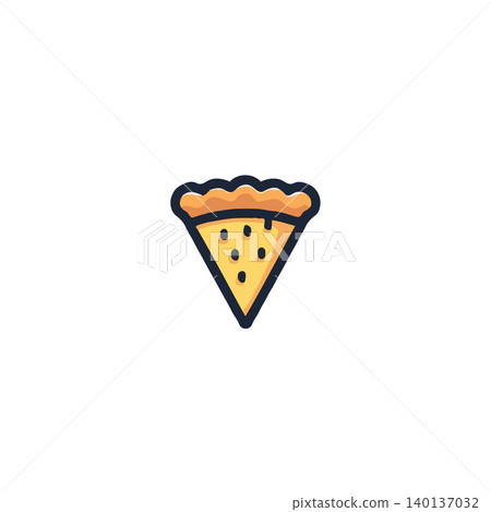 A whimsically styled, cleanly designed illustration presents a single slice of fruit pie against a stark white backdrop. The triangle shaped graphic has a dark outline, suggesting both digital A whimsically styled, cleanly designed illustration presents a single slice of fruit pie against a stark white backdrop. The triangle shaped graphic has a dark outline, suggesting both digital 140137032