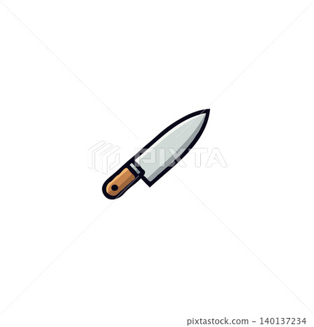 A stylized illustration of a kitchen knife is presented against a clean white background. It features a gray blade, a smooth wooden handle, and a simple, approachable cartoon aesthetic. This image A stylized illustration of a kitchen knife is presented against a clean white background. It features a gray blade, a smooth wooden handle, and a simple, approachable cartoon aesthetic. This image 140137234
