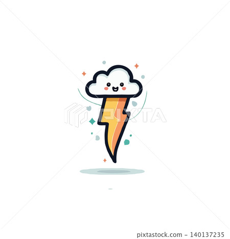 A charming illustration featuring a delightful cartoon cloud cheerfully emitting a cute lightning bolt. This captivating artwork evokes feelings of joy and lightheartedness, blending elements of 140137235