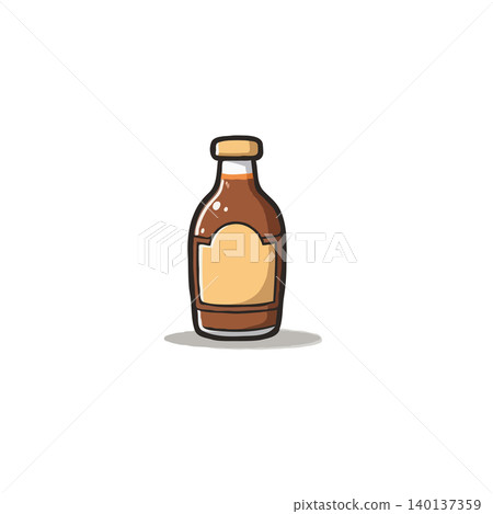 A stylized illustration presents a brown glass bottle filled with a dark liquid, possibly a beverage or sauce. It has a classic, handcrafted feel, perfect for product display or branding materials. A stylized illustration presents a brown glass bottle filled with a dark liquid, possibly a beverage or sauce. It has a classic, handcrafted feel, perfect for product display or branding materials. 140137359