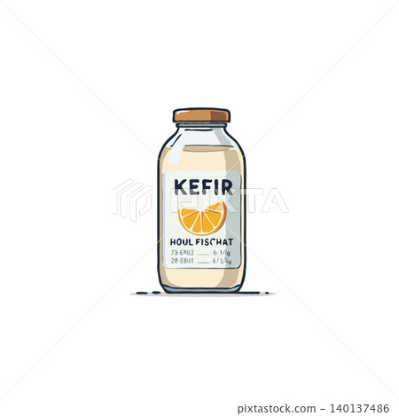This image portrays a bottle of kefir drink with a slice of citrus, an illustration symbolizing health and wellness. It promotes gut health, a balanced diet, and overall well-being. The design This image portrays a bottle of kefir drink with a slice of citrus, an illustration symbolizing health and wellness. It promotes gut health, a balanced diet, and overall well-being. The design 140137486