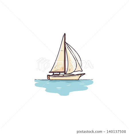 A hand-drawn style illustration depicting a sailboat peacefully gliding across a calm, light blue sea. The image evokes a sense of tranquility, escape, and the freedom of sailing, ideal for themes 140137508