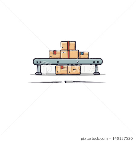 This illustration portrays an automated distribution system with neatly stacked cardboard packages on a metallic conveyor belt. The depiction emphasizes efficiency in modern logistics and This illustration portrays an automated distribution system with neatly stacked cardboard packages on a metallic conveyor belt. The depiction emphasizes efficiency in modern logistics and 140137520