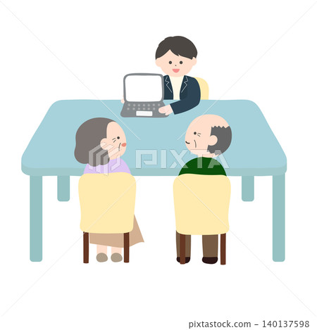 一對老年夫婦接受了關於退休的面對面諮詢。 一對老年夫婦接受了關於退休的面對面諮詢。 140137598