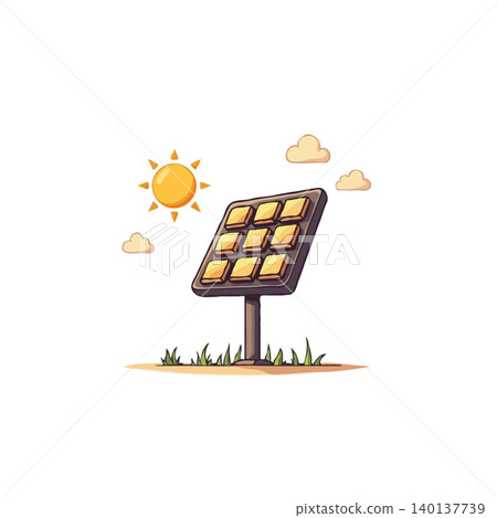 Illustration depicting a solar panel under a radiant sun with fluffy clouds, symbolizing clean and renewable energy solutions for a sustainable future. Focus is on promoting ecological conservation Illustration depicting a solar panel under a radiant sun with fluffy clouds, symbolizing clean and renewable energy solutions for a sustainable future. Focus is on promoting ecological conservation 140137739