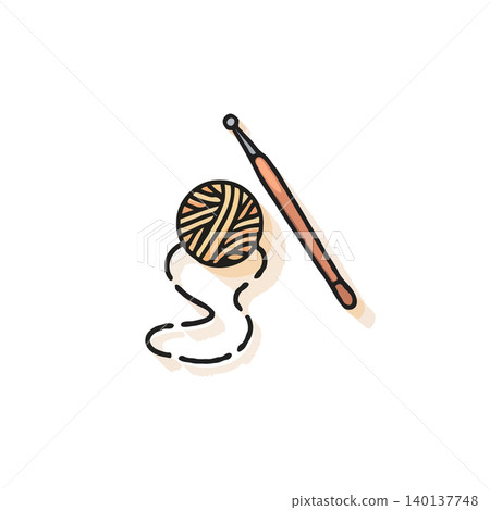 A minimalist illustration features a crochet hook alongside a ball of yarn, suitable for crafting projects or hobby themed content. The clean design conveys a sense of creative arts and leisure A minimalist illustration features a crochet hook alongside a ball of yarn, suitable for crafting projects or hobby themed content. The clean design conveys a sense of creative arts and leisure 140137748