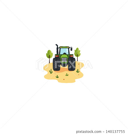 A vibrant illustration showcases a green tractor set amidst a rural landscape. The tractor symbolizes agricultural activities, highlighting its role in cultivating and harvesting crops. The serene A vibrant illustration showcases a green tractor set amidst a rural landscape. The tractor symbolizes agricultural activities, highlighting its role in cultivating and harvesting crops. The serene 140137755