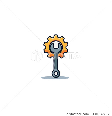 Illustration of a gear with a wrench placed at the center symbolizing mechanical work. Concept depicts industry, repair and engineering, showcasing tools and elements involved in maintenance, Illustration of a gear with a wrench placed at the center symbolizing mechanical work. Concept depicts industry, repair and engineering, showcasing tools and elements involved in maintenance, 140137757