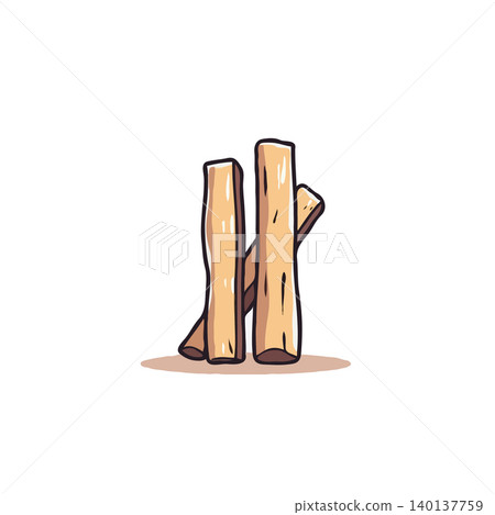 A simple and artistic illustration showcasing three wooden sticks stacked together. The minimalist style and earthy tones make it suitable for various design projects or representing natural 140137759