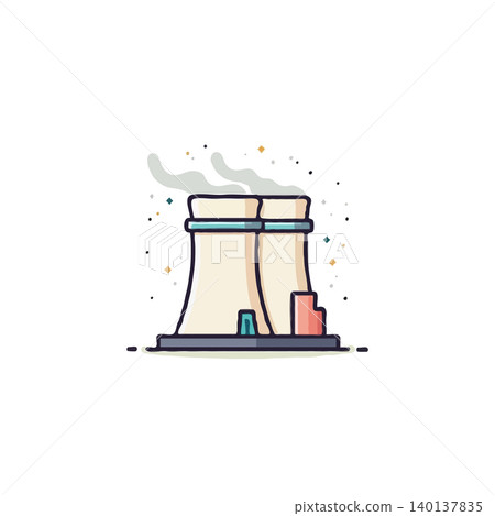 A clean, cartoon style image depicting a nuclear power plant. This stylized representation is rendered with simple shapes and bright colors, making it ideal for conveying energy production. A clean, cartoon style image depicting a nuclear power plant. This stylized representation is rendered with simple shapes and bright colors, making it ideal for conveying energy production. 140137835