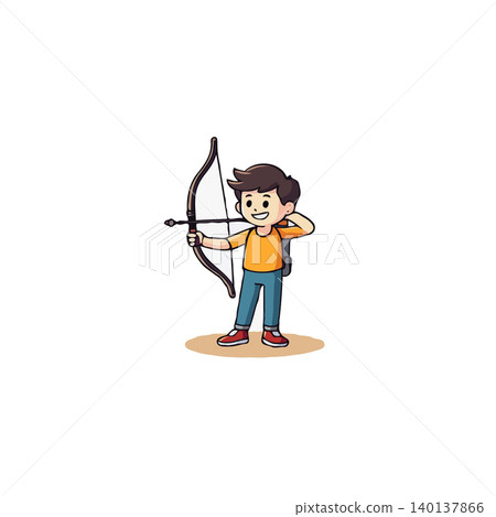 An illustration depicts a youthful archer, bow in hand, focused on the target. The cartoon style adds a sense of lightheartedness to the precision and dedication required by the sport, making it An illustration depicts a youthful archer, bow in hand, focused on the target. The cartoon style adds a sense of lightheartedness to the precision and dedication required by the sport, making it 140137866