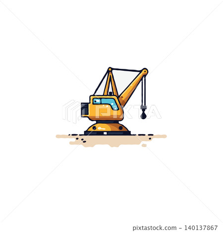 A charming illustration presents a bright yellow crane against a clean backdrop. This whimsical yet detailed depiction is suitable for industrial concepts, showcasing engineering and construction 140137867