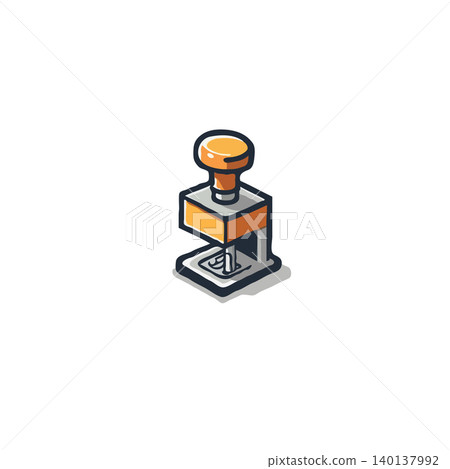 A stylized illustration presents a retro desktop stapler, blending classic design with a modern color palette. Its orange and gray hues and minimalist style render it ideal for projects demanding a 140137992