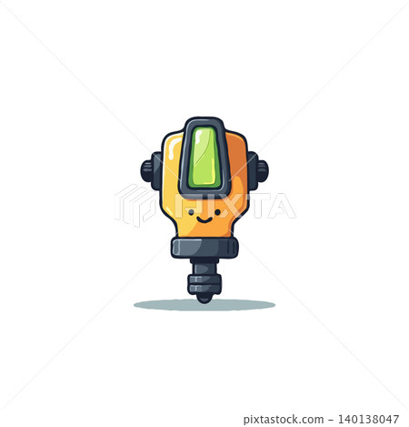 A cheerful cartoon theodolite character radiates joy with its smiley face design. The bright yellow and gray instrument offers a playful take on surveying technology. Its modern graphic design A cheerful cartoon theodolite character radiates joy with its smiley face design. The bright yellow and gray instrument offers a playful take on surveying technology. Its modern graphic design 140138047