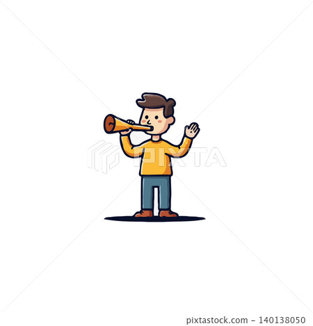 A charming cartoon boy holds a megaphone, seemingly making an important announcement or declaration with enthusiasm. The graphic illustration conveys a sense of urgency and importance, suitable for 140138050