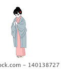 一位身穿和服的女子在寒冷的冬天裡暖手；這是日本寒冷天氣裡的傳統景象。 140138727