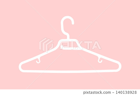 Single hanger icon drawn as simple outline on pastel background. Minimal object shows curved shape with hook for clothing storage. Retail concept representing wardrobe organization fashion Single hanger icon drawn as simple outline on pastel background. Minimal object shows curved shape with hook for clothing storage. Retail concept representing wardrobe organization fashion 140138928