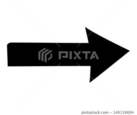 A hand-drawn style silhouette icon illustration of a simple black arrow pointing to the right. 140139084