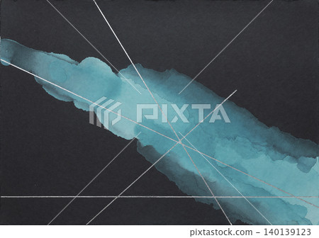 A black Japanese paper in the color of ink, adorned with turquoise blue watercolors and shimmering platinum wire. A black Japanese paper in the color of ink, adorned with turquoise blue watercolors and shimmering platinum wire. 140139123