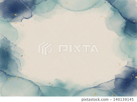 以米色日本紙為背景,靛藍和淺藍色水彩暈染開來,金粉柔和地閃爍著光芒。 以米色日本紙為背景,靛藍和淺藍色水彩暈染開來,金粉柔和地閃爍著光芒。 140139145