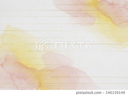 背景圖為淡琥珀色和粉紅色水彩暈染在白色日本紙上,並有金箔直線穿過。 背景圖為淡琥珀色和粉紅色水彩暈染在白色日本紙上,並有金箔直線穿過。 140139149