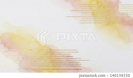 背景圖為淡琥珀色和粉紅色水彩暈染在白色日本紙上，並有金箔直線穿過。 140139150